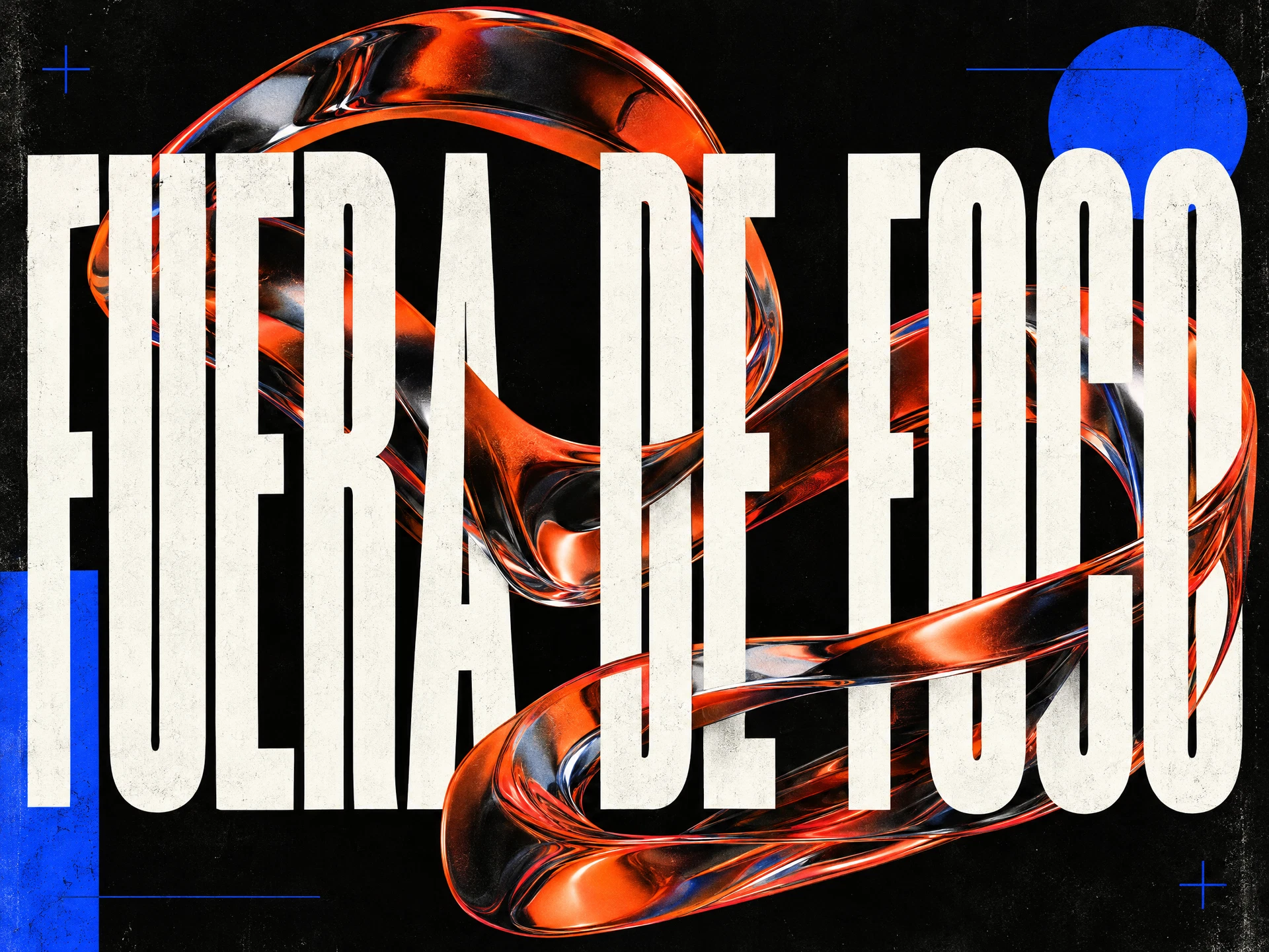Concepto Fuera de foco: cartel cultural con tipografía contundente y una escultura naranja sobre negro